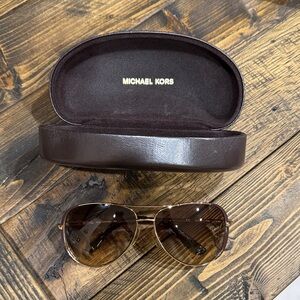 Michael Kors Gold and Brown Aviator Sunglasses